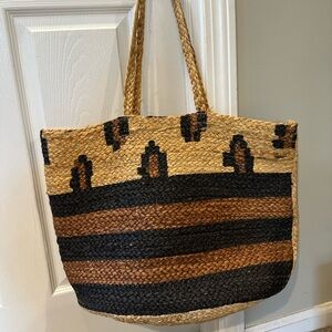 Leopard straw tote bag
